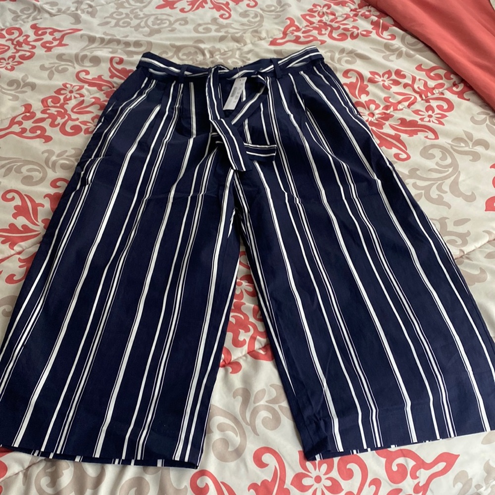 J crew 10p brand new wide leg pants 100% cotton navy and white striped